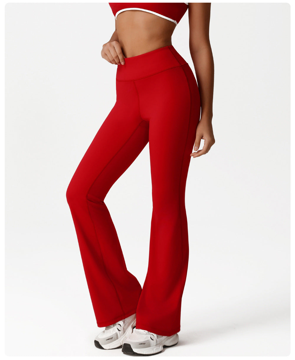 Hip Lifting Contrast Color Bell-Bottom Pants High Waist Nude Feel Slimming Wide Leg Pants Sports Fitness Yoga Bootcut Pants