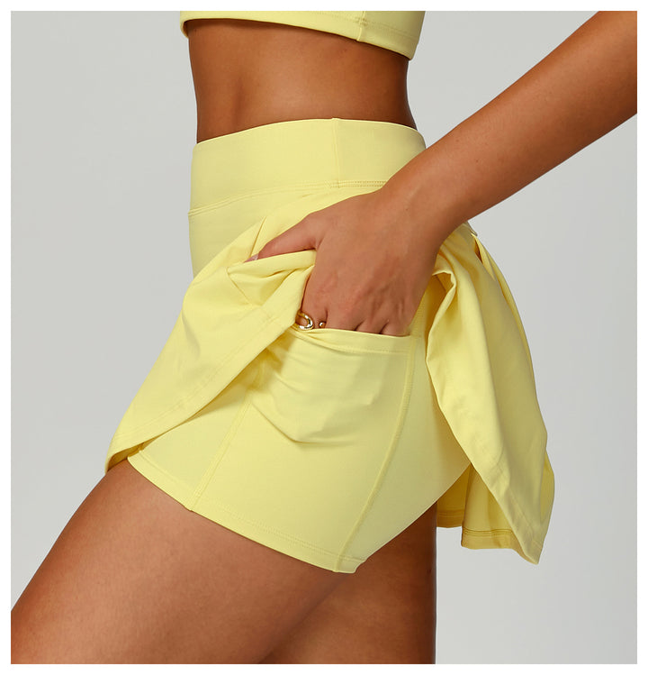 Sollinarry Waist Turning Sports Short Skirt Anti Exposure Nude Feel Summer Short Skirt Pocket High Grade Short Skirt for Women