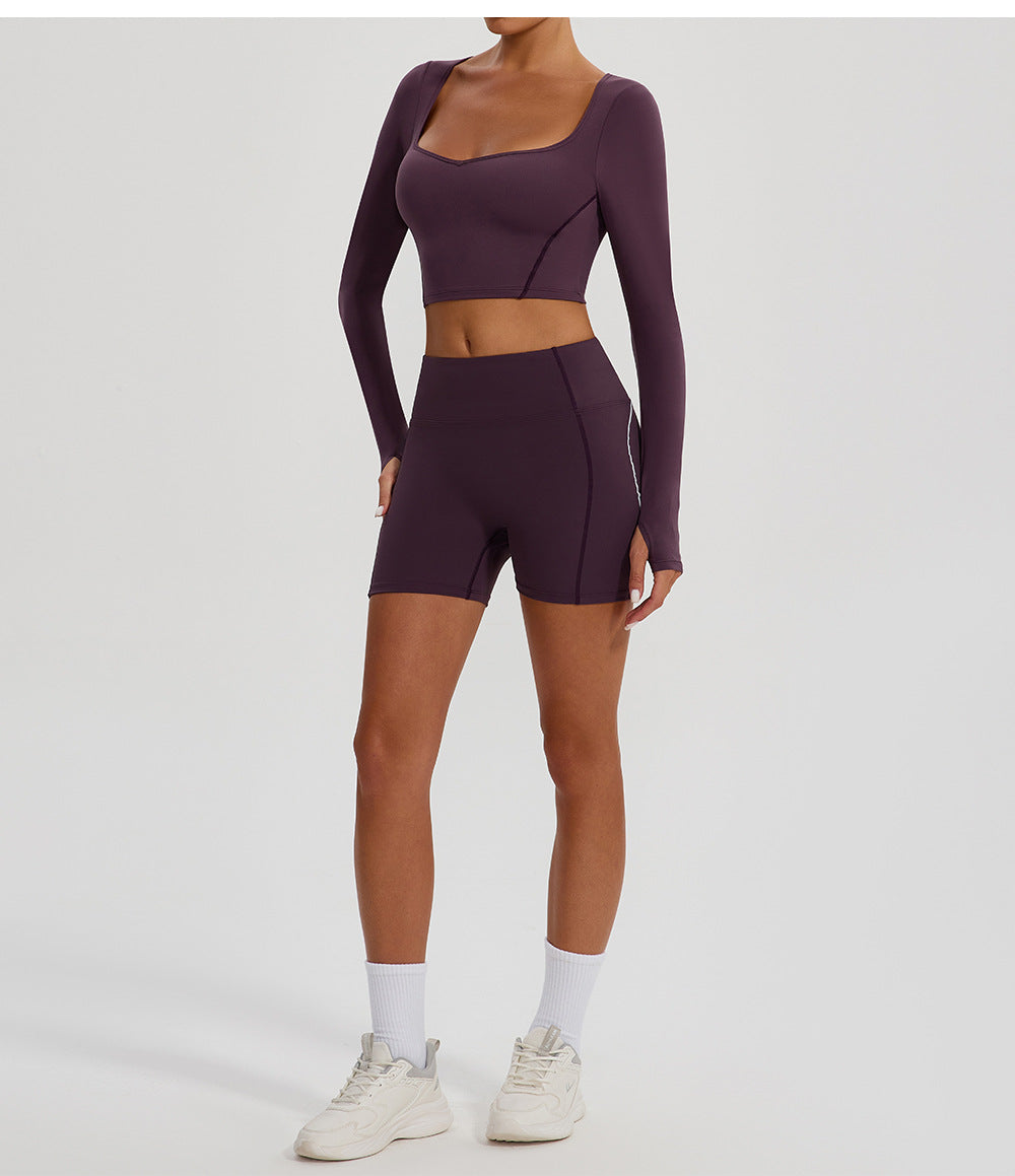 Autumn Winter Nude Feel Yoga Clothes Long Cuff Finger Dance Pilates Workout Clothes Top for Women