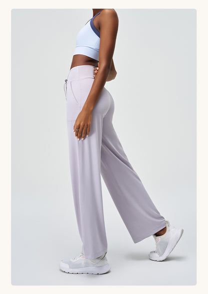 Spring Summer Micro Pull Yoga Pants Women High Waist Belly Contracting Outer Wear Hip Lifting Shaping Side Pocket Draping Wide Leg Pants