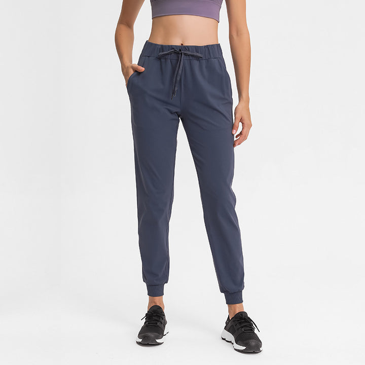 Spring Summer Elastic Lace-up Waist Yoga Pants Simple Straight Sports Casual Elastic Ankle-Tied Cropped Pants for Women