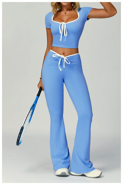 Sollinarry Contrast Color Binding Bell Bottom Pants Yoga Fitness Exercise Bootcut Trousers High Waist Slim Flare Pants Bell-Bottom Pants Women