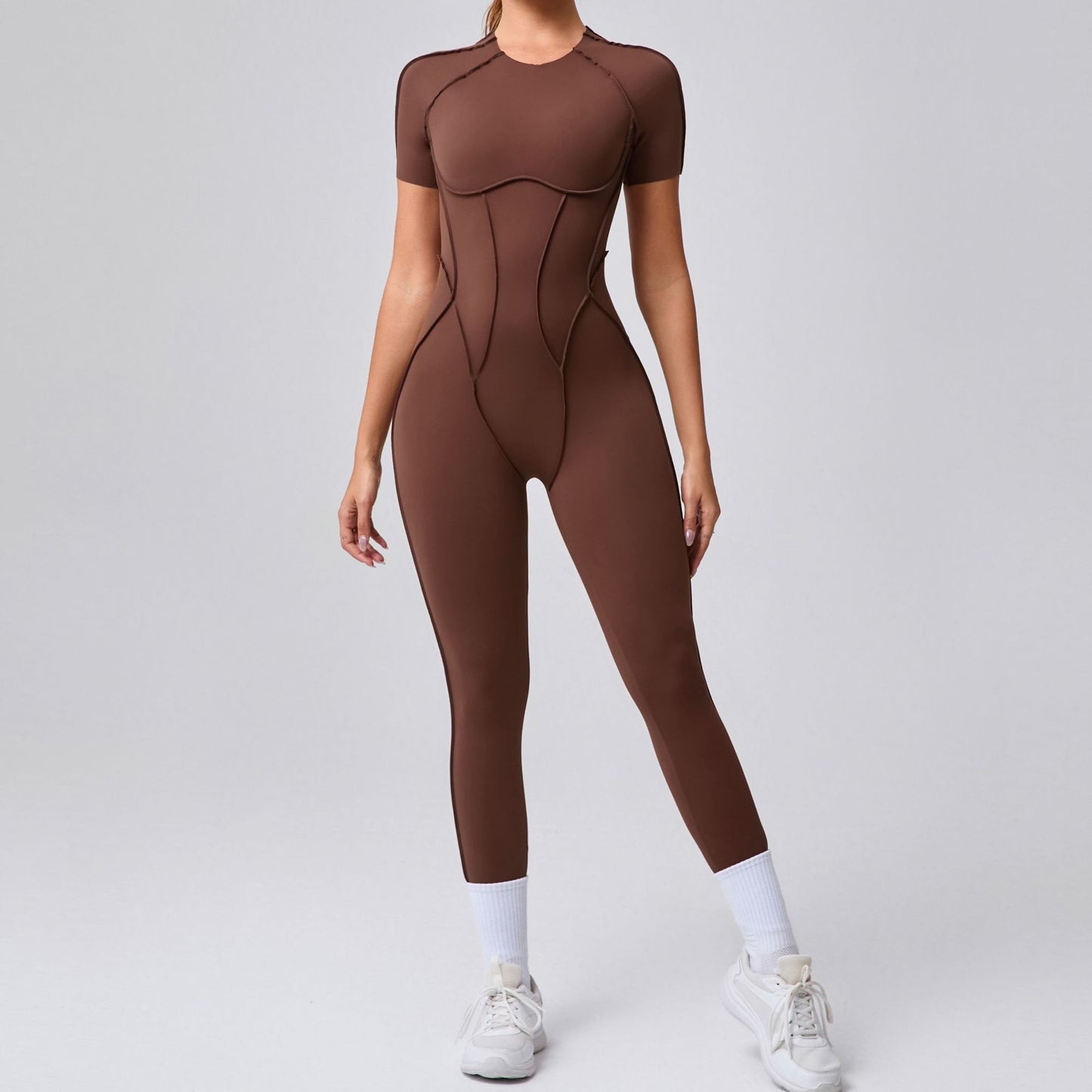 Autumn Winter Three Dimensional Backless Tight Short Sleeved Trousers Jumpsuit One Piece Sports Yoga Jumpsuit