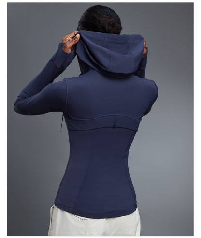 Yoga Jacket Women Slim Fit Slimming Hooded Cardigan Coat Running Sports Fitness Long Sleeved Upper Garment