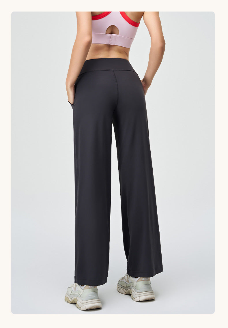 Spring Summer Micro Pull Yoga Pants Women High Waist Belly Contracting Outer Wear Hip Lifting Shaping Side Pocket Draping Wide Leg Pants