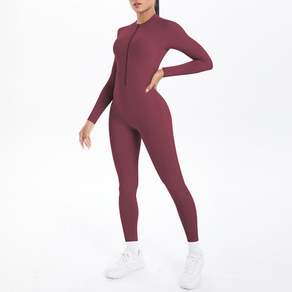 Long Sleeve Yoga Zipper One Piece High Strength Hollow Out Cutout out Beauty Back Running Fitness Clothes Sports One Piece Tights