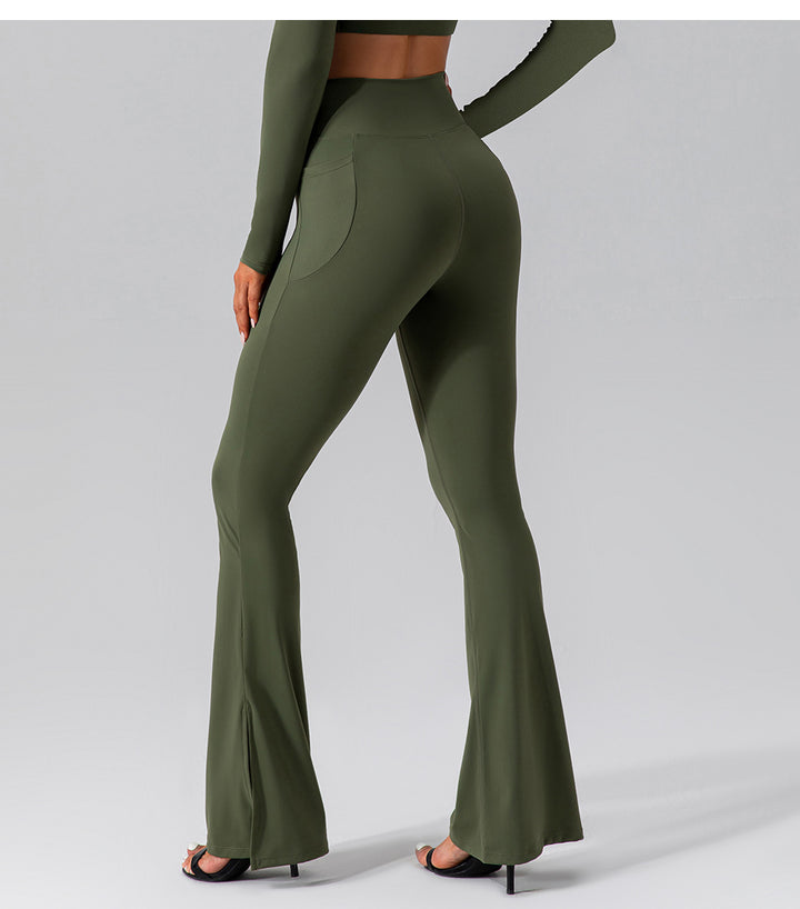 Autumn Nude Feel Stretch Sports Yoga Bell Bottom Pants Skinny Slimming High Waist Peach Hip Lifting Fitness Trousers