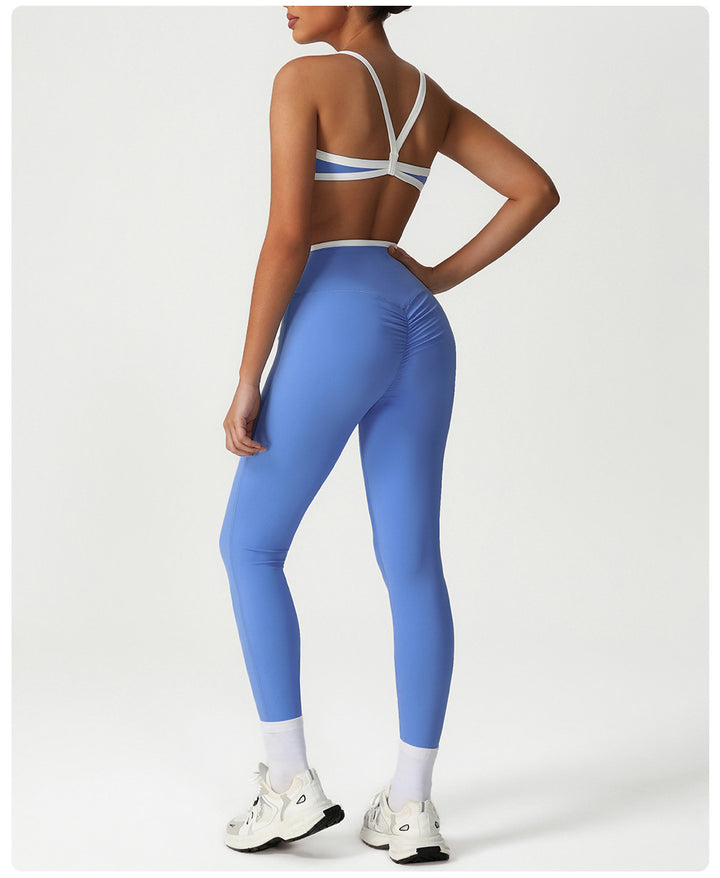 Peach Hip High Waist Tight Yoga Pants Women Gather Shockproof Bra Running Sports Set Workout Clothes