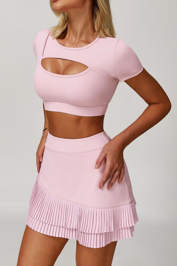 Sollinarry Summer Yoga Short Sleeve Hollow Out Cutout out Tight Shockproof Nude Feel Sports T shirt Running Fitness Sports Top