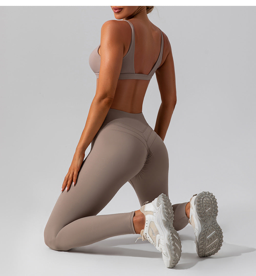 Quick Drying Nude Feel Yoga Clothes Vest Suit Outer Wear Running Sports Bra Suit High Waist Fitness Clothes