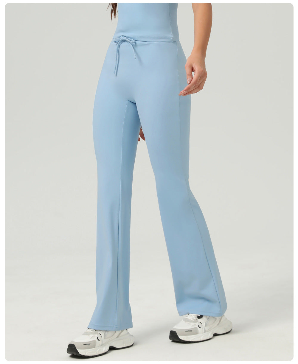 Peach Hip Raise Yoga Bell-Bottom Pants Fitness Sports Wide Legs Bootcut Trousers High Waist Drawstring Quick Drying Yoga Pants Women