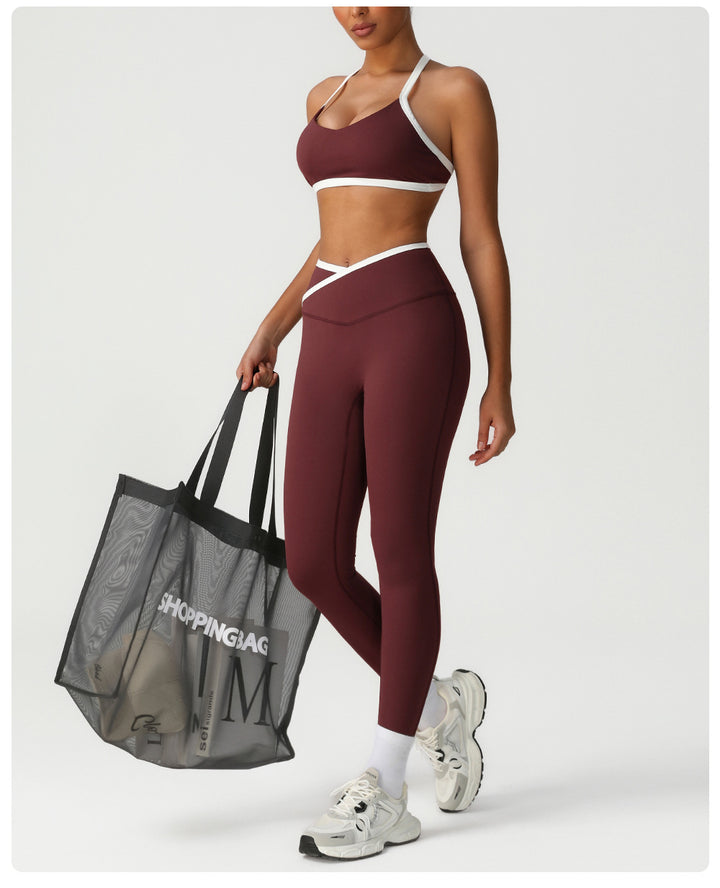 Peach Hip High Waist Tight Yoga Pants Women Gather Shockproof Bra Running Sports Set Workout Clothes