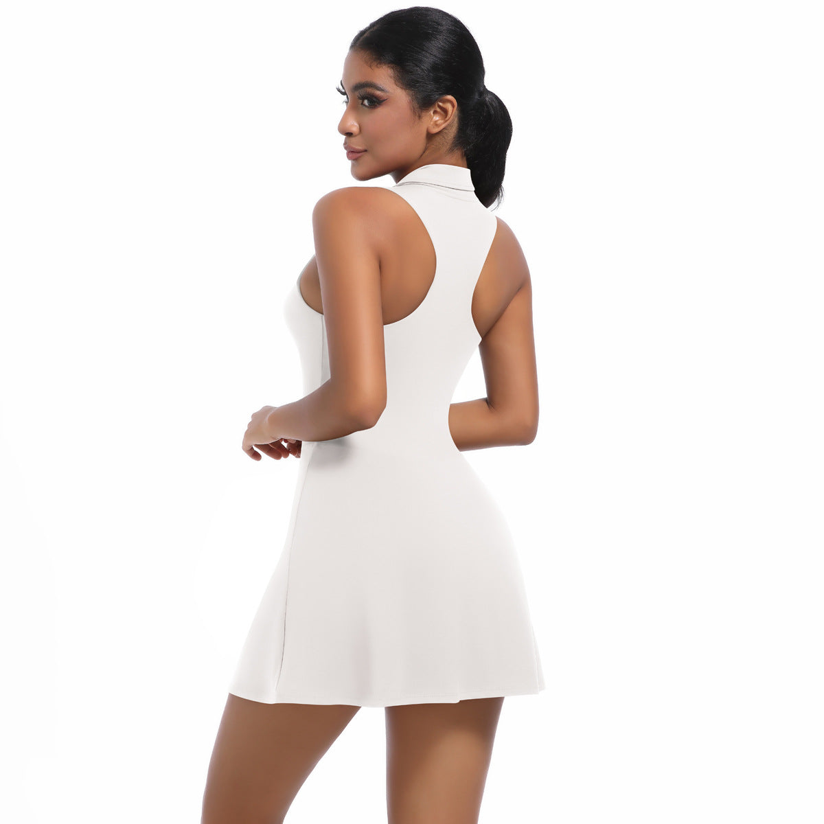 Slimming High Top Sports Dress Running Golf Tennis Zipper Collared Workout Clothes