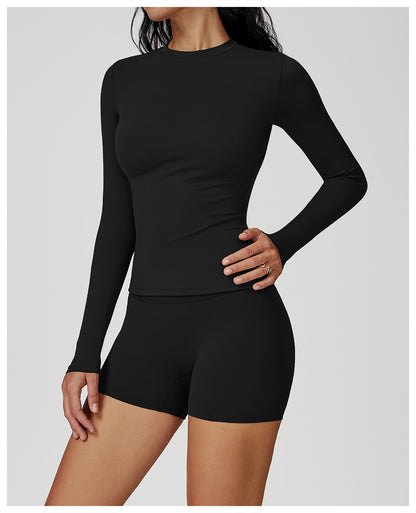 Long Sleeve Yoga Clothes round Neck Slim Fitness Clothes Outdoor Running Sport Long Sleeve T shirt