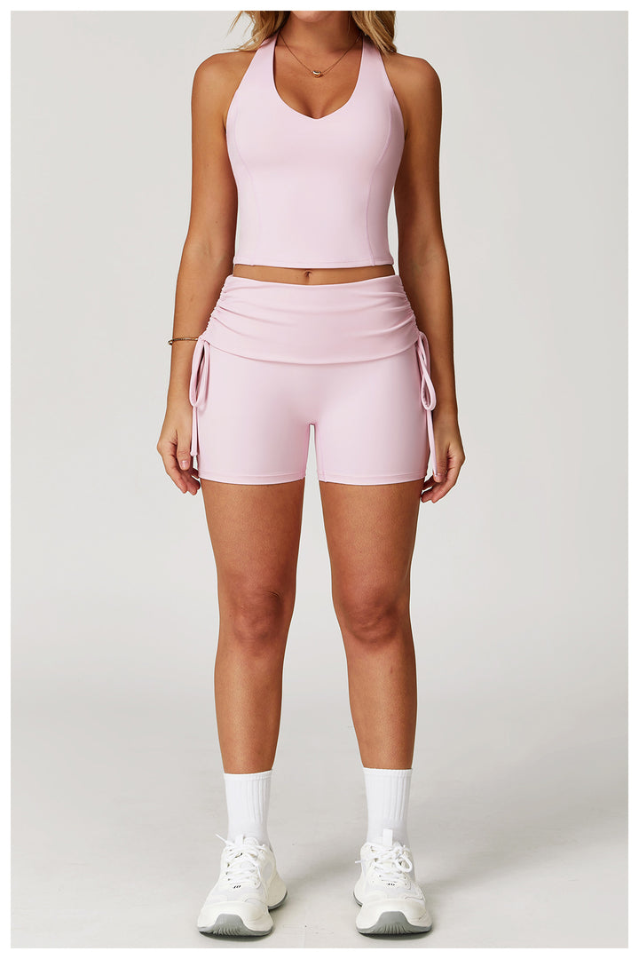 Sollinarry Waist Turning Nude Feel Tight Yoga Shorts Drawstring Outerwear Casual Pants Pilates Sports Shorts for Women
