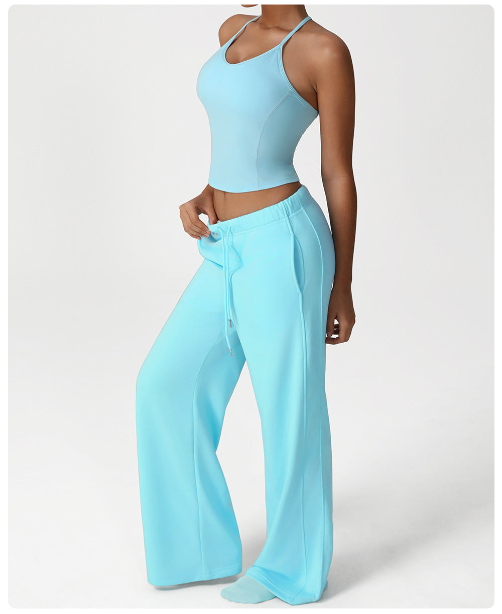 Nude Feel Casual Sports Pants Loose Pockets Straight Wide Leg Pants Dance Training Yoga Pants Running Fitness Pants