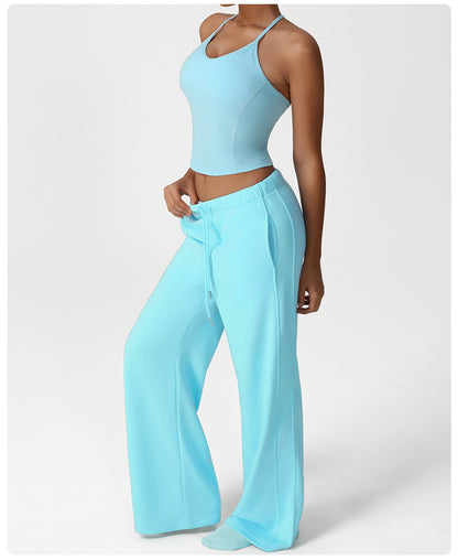 Nude Feel Casual Sports Pants Loose Pockets Straight Wide Leg Pants Dance Training Yoga Pants Running Fitness Pants