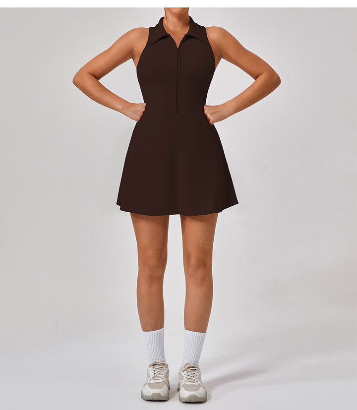 Spring Summer Skinny Slimming High Top Sports Dress Women Running Golf Tennis Workout Clothes Collared Suit