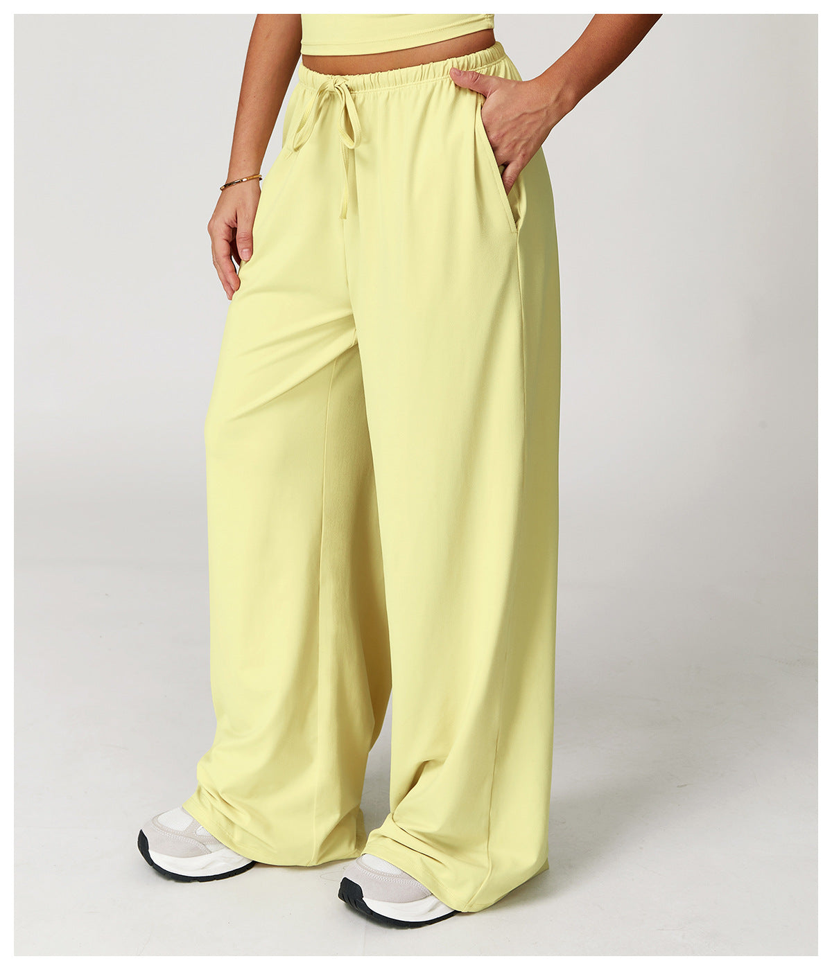 Sollinarry Brushed Trousers Embellished Wide Leg Loose Casual Pants Women Sports Fitness Elastic Drawstring Trousers
