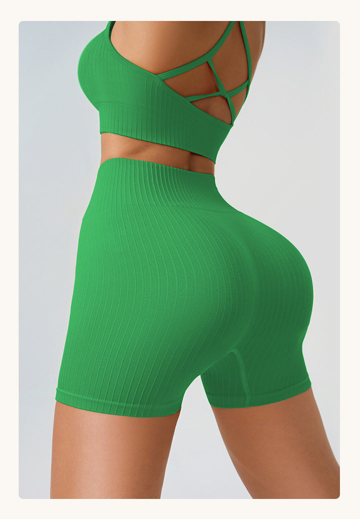 High Elastic Yoga Pants Women High Waist Peach Hip Quick Drying Skinny Running Fitness Pants Thread Solid Color Sports Suit