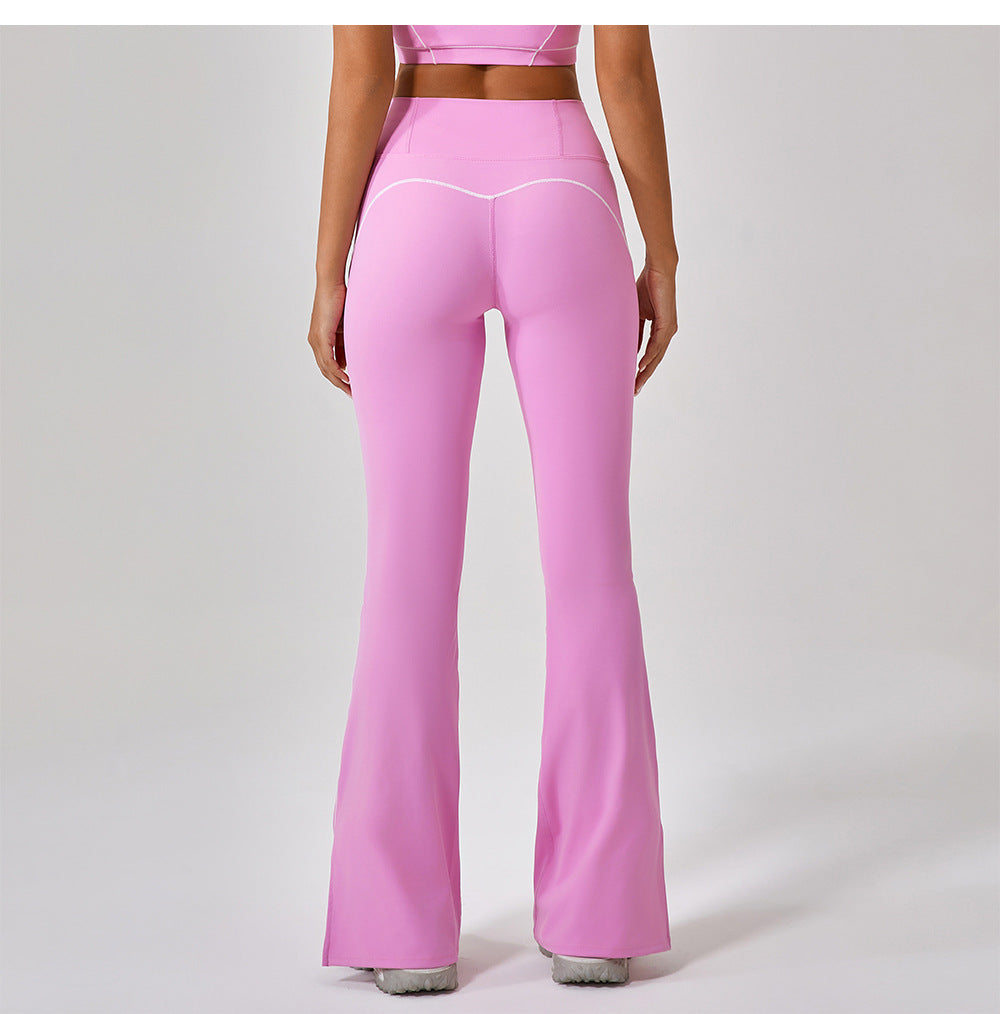 Summer High Waist Tight Nude Feel Hip Lifting Yoga Bell Bottom Pants Women Dance Fitness Outdoor Sports Split Trousers