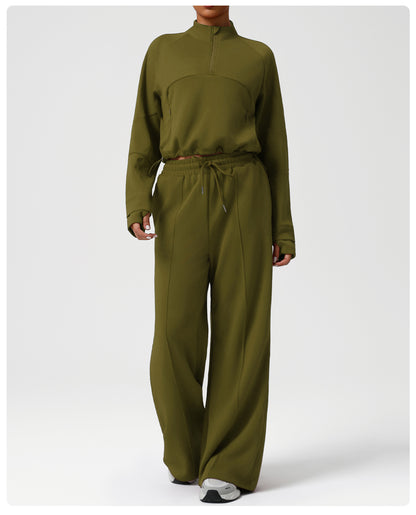 High Waist Drawstring Exercise Casual Pants Autumn Winter Yoga Wide Leg Pants Fashionable All Match Loose Casual Pants