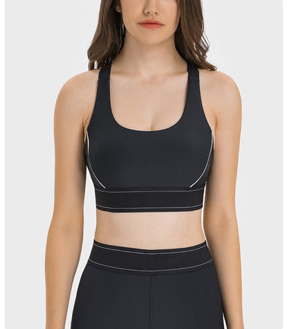 Contrast Color Adjustable Shoulder Strap Cloud Sense Sports Underwear High Strength Shockproof Push Up Comprehensive Training Sports Bra