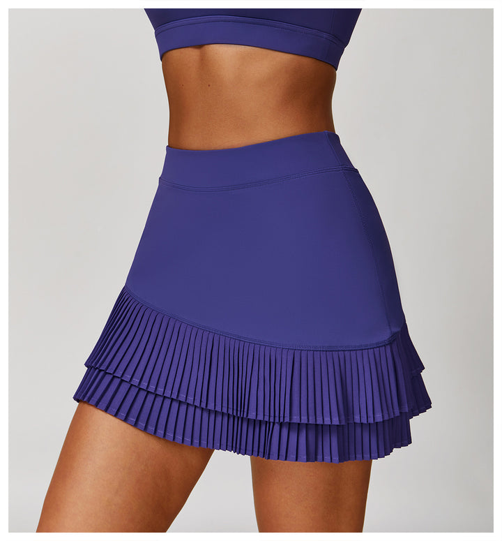Sollinarry Sports Skirt Nude Feel High Waist Belly Wrap Pleated Skirt Anti Exposure Bottom Shorts Pocket Skirt