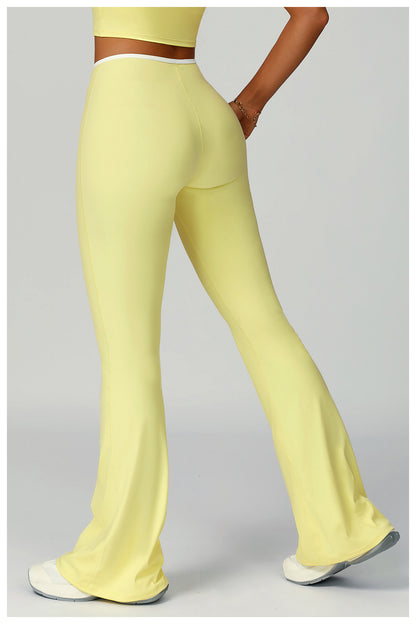 Sollinarry Contrast Color Binding Bell Bottom Pants Yoga Fitness Exercise Bootcut Trousers High Waist Slim Flare Pants Bell-Bottom Pants Women