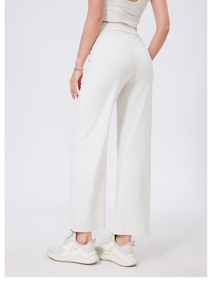 High Waist Belly Contracting Sports Loose Straight Leg Trousers Women Quick Drying Running Thin Fitness Pant Belt Pocket Nude Feel Yoga Pants