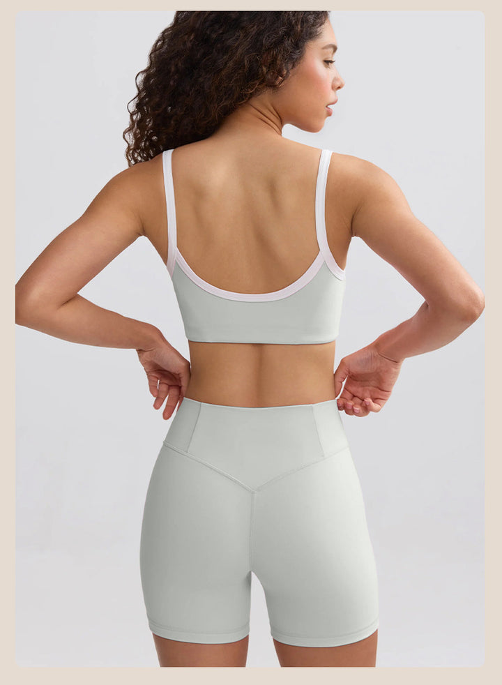 Spring Summer Yoga Clothes White Strap Shockproof High Strength High Waist Hip Lift Running Workout Shorts Sets