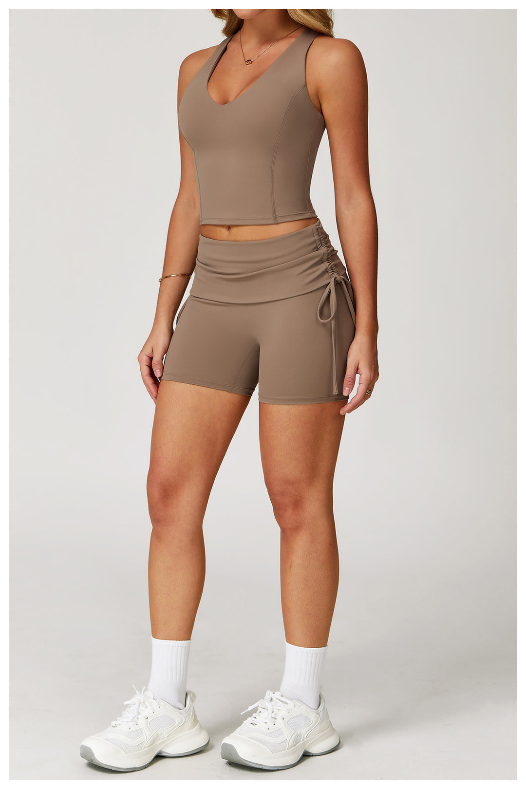 Sollinarry Waist Turning Nude Feel Tight Yoga Shorts Drawstring Outerwear Casual Pants Pilates Sports Shorts for Women