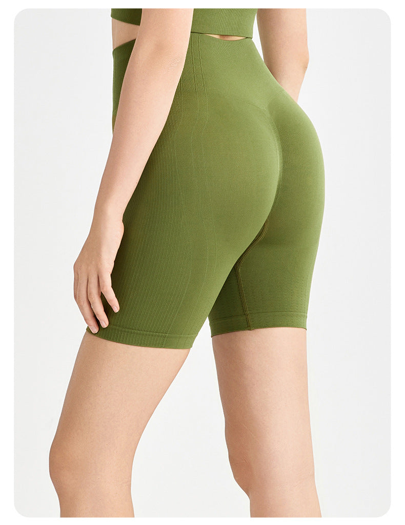 Seamless Weaving Seamless Sports Shorts Women High Waist Hip Lift Casual Pants Slimming Tight Running Yoga Short Length Pants