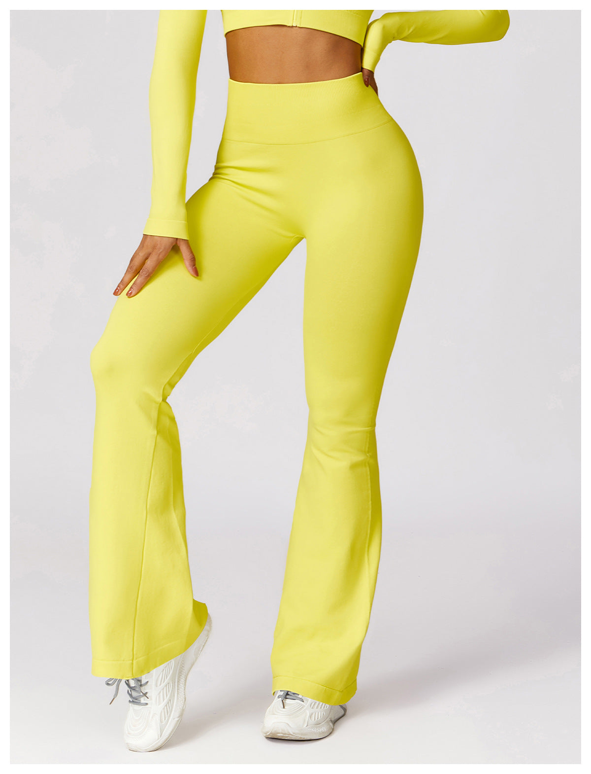 Sollinarry Wide Leg Tight Seamless Hip Lifting Yoga Bell Bottom Pants Abdominal-Shaping High Waist Bootcut Casual Sports Pants