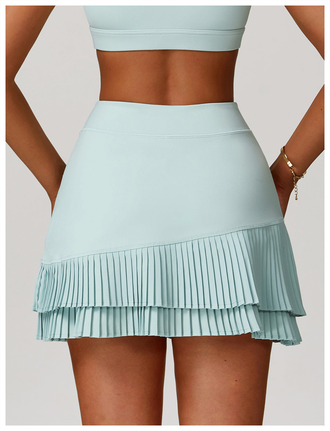 Sollinarry Sports Skirt Nude Feel High Waist Belly Wrap Pleated Skirt Anti Exposure Bottom Shorts Pocket Skirt