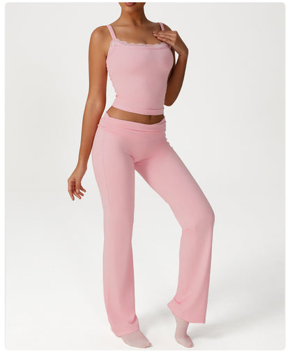 Pleated Micro Pull Yoga Pants High Waist Belly Contracting Running Sports Wide Legs Trousers Fitted All Matching Casual Bell Bottom Pants