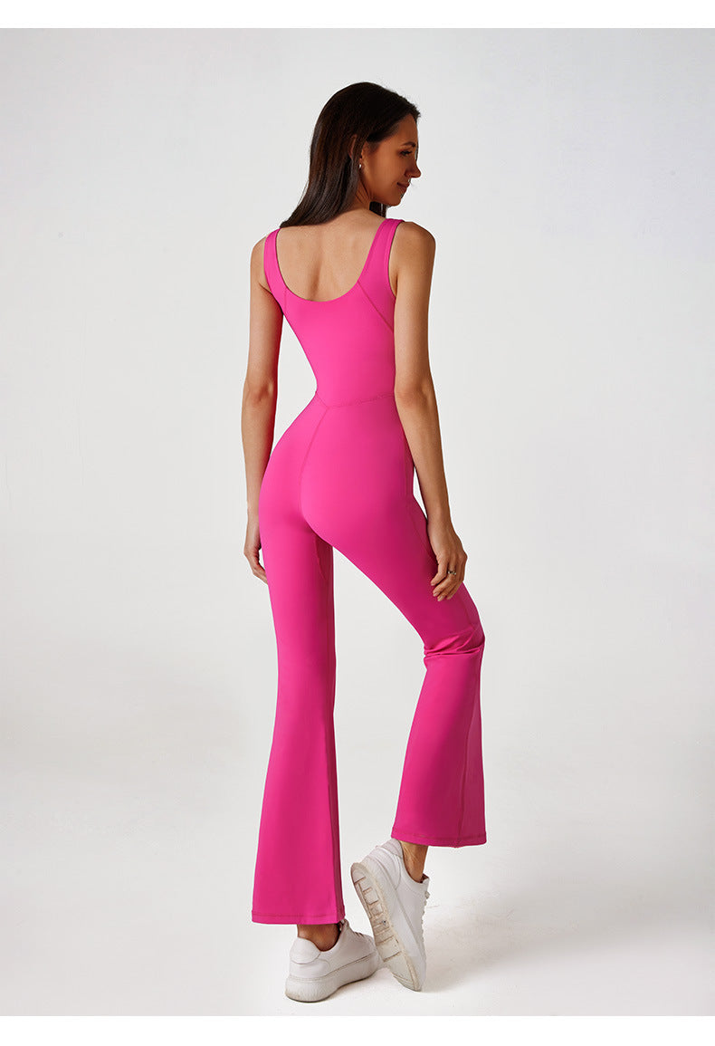 Yoga Clothes Nude Feel Tight One Piece Women Casual Horn Dance Fitness Sports Jumpsuit