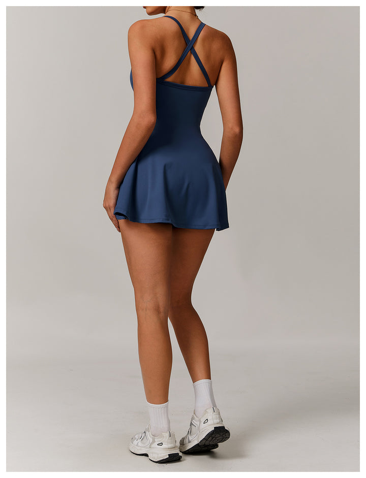 Sollinarry Sustainable Recycled Dress Anti Exposure Kink Design Cross Hollow Out Cutout out Beauty Back Tennis