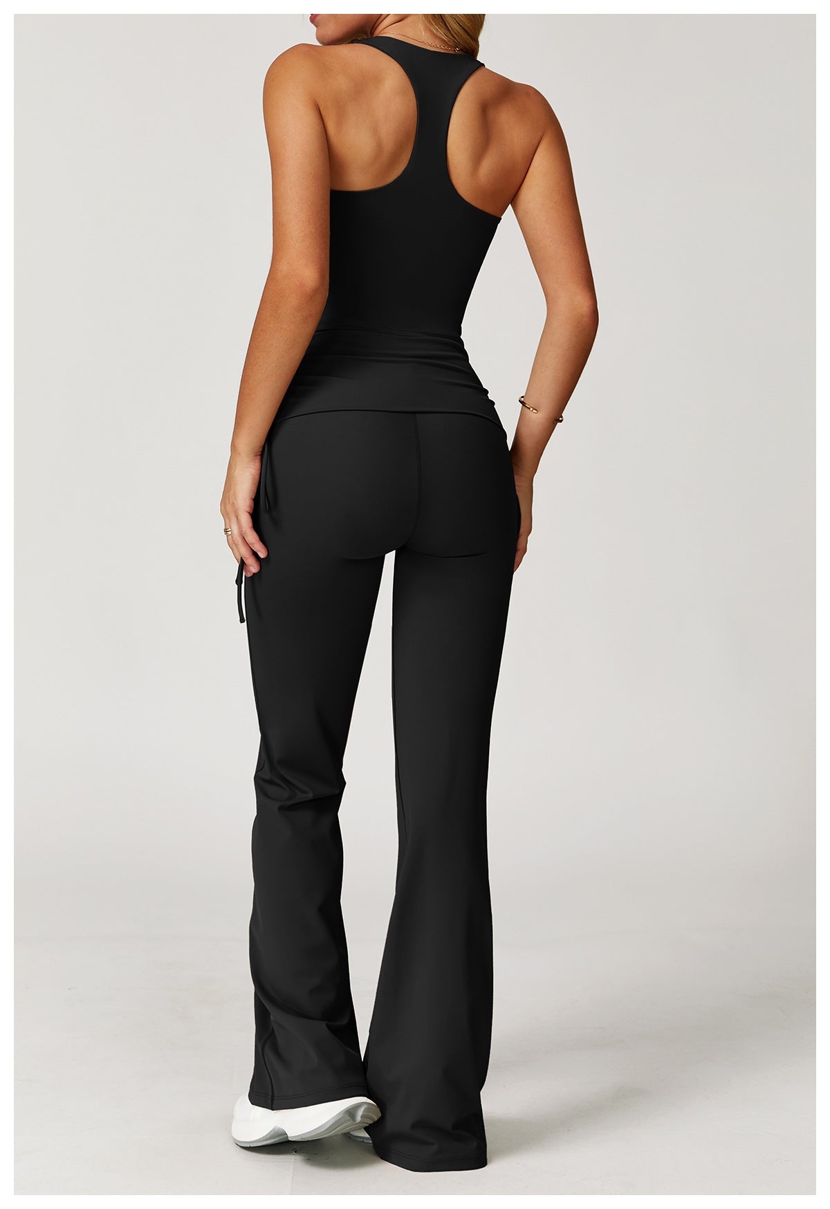 Sollinarry Folding High Waist Flared Pants Nude Feel Wide Leg Slimming Trousers Outdoor Running Fitness Sports Flared Pants