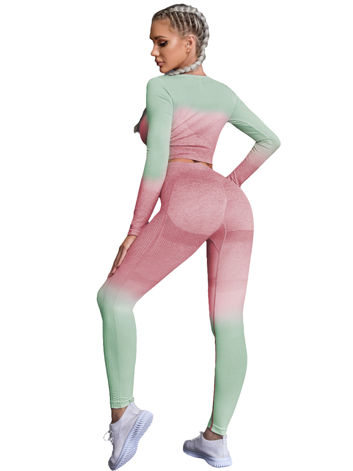 Fall Quick Drying Professional Skinny Running Nylon Long Sleeve Gradient Fitness Clothes Yoga Clothes Sports Women