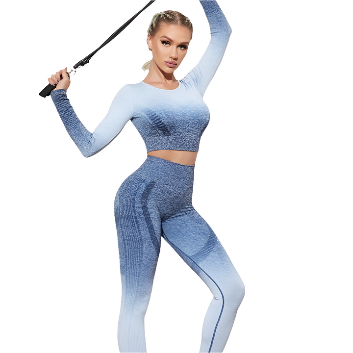 Fall Quick Drying Professional Skinny Running Nylon Long Sleeve Gradient Fitness Clothes Yoga Clothes Sports Women
