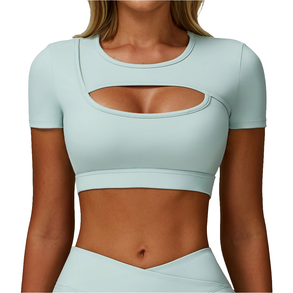 Sollinarry Summer Yoga Short Sleeve Hollow Out Cutout out Tight Shockproof Nude Feel Sports T shirt Running Fitness Sports Top