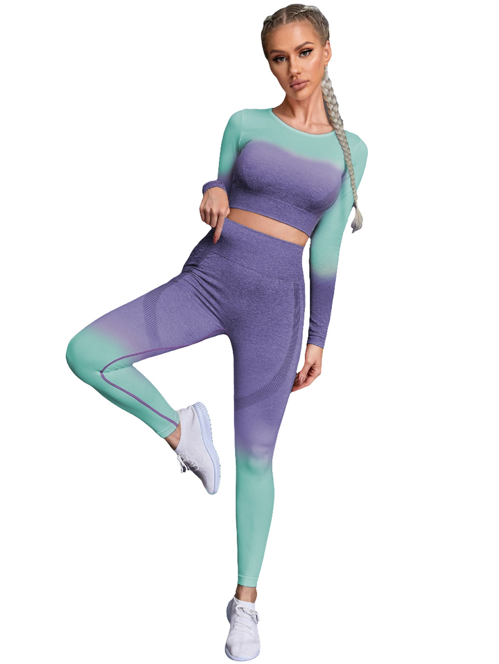 Fall Quick Drying Professional Skinny Running Nylon Long Sleeve Gradient Fitness Clothes Yoga Clothes Sports Women