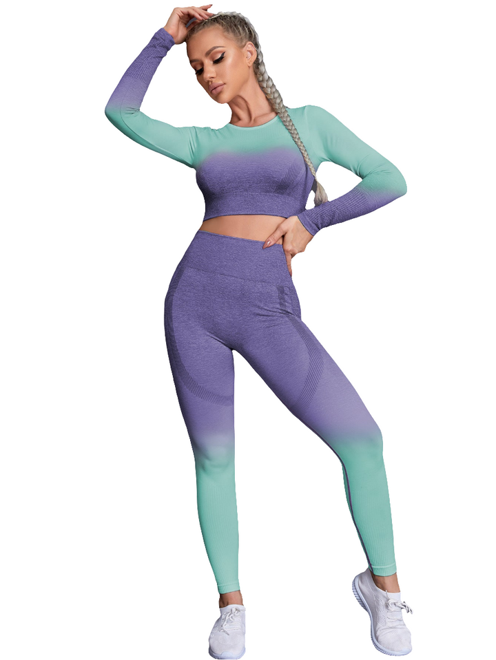 Fall Quick Drying Professional Skinny Running Nylon Long Sleeve Gradient Fitness Clothes Yoga Clothes Sports Women